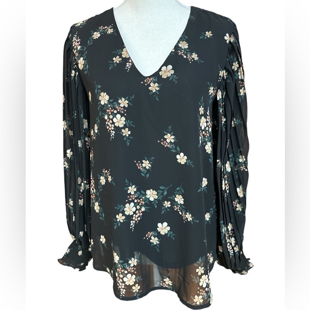 Entro Anthropologie V-Neck Accordion Sleeve Floral Dressy Popover Blouse Small